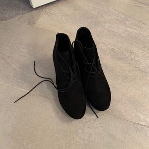 Black suede wedge booties